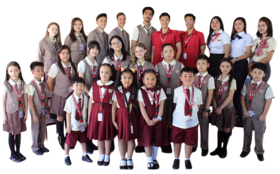 School students and teachers posing in uniform for a group photo